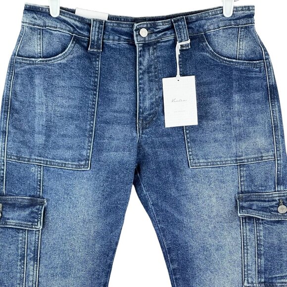 Kancan Women's Blue Cargo Denim Ankle Jeans 13/30 Flap Pockets Mid Rise Stretch - Picture 3 of 12